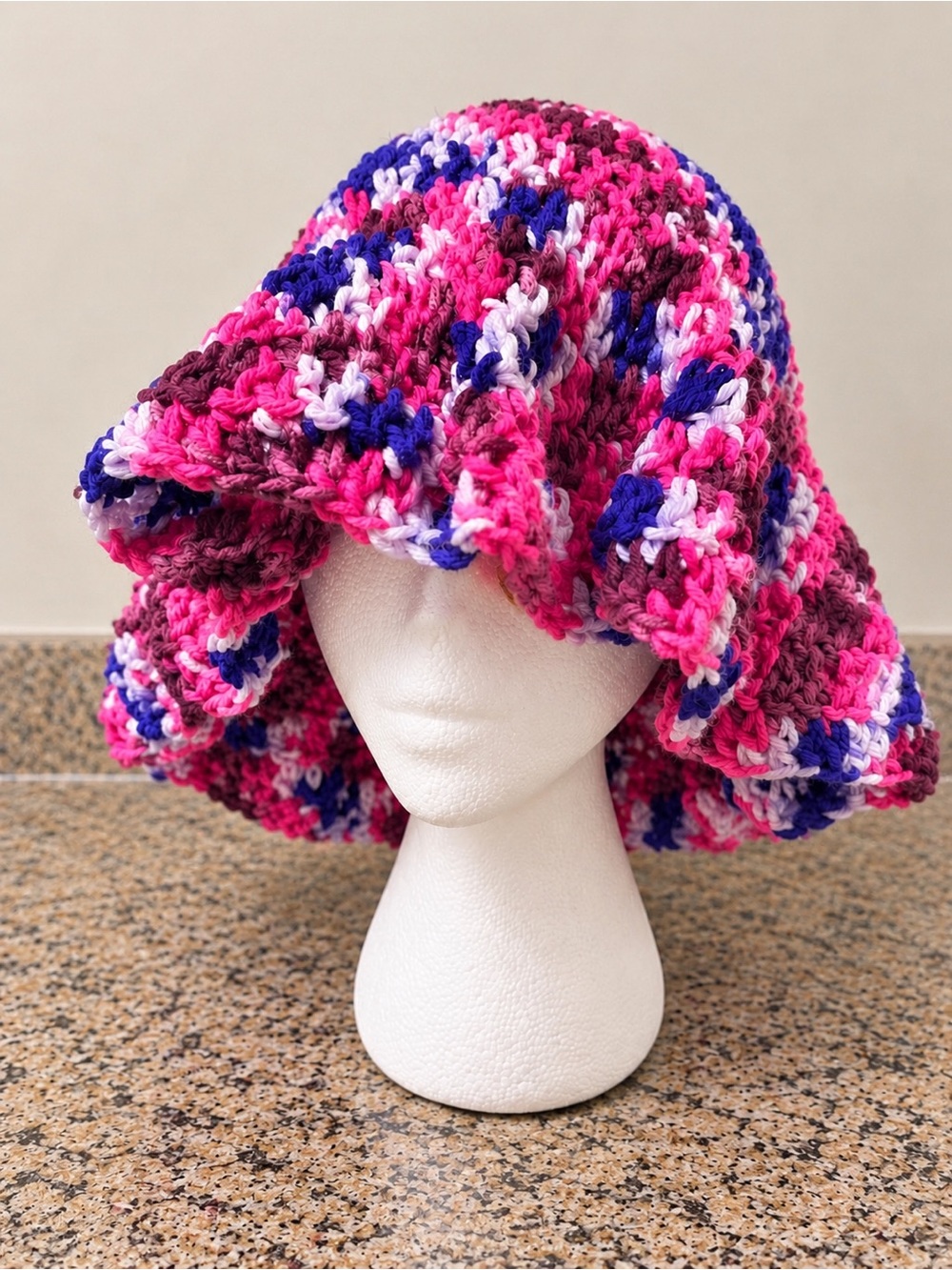 Multicolor Crochet Bucket Hat - Pink & Blue